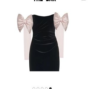 The Bar Dion Dress black with pink bows and sleeves